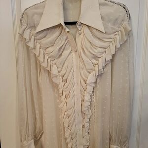 Richard Tyler 100% Silk  Cream Embroidered Blouse